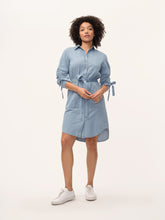 Load image into Gallery viewer, Chambray Shirt Dress with Tie - CS1
