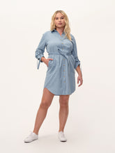 Load image into Gallery viewer, Chambray Shirt Dress with Tie - CS1
