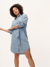 Load image into Gallery viewer, Chambray Shirt Dress with Tie - CS1