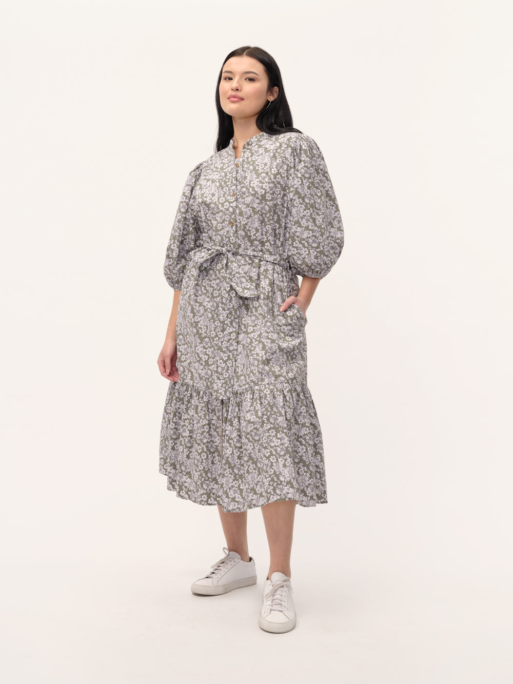 The Button-Up Puff Sleeve Cotton Dress