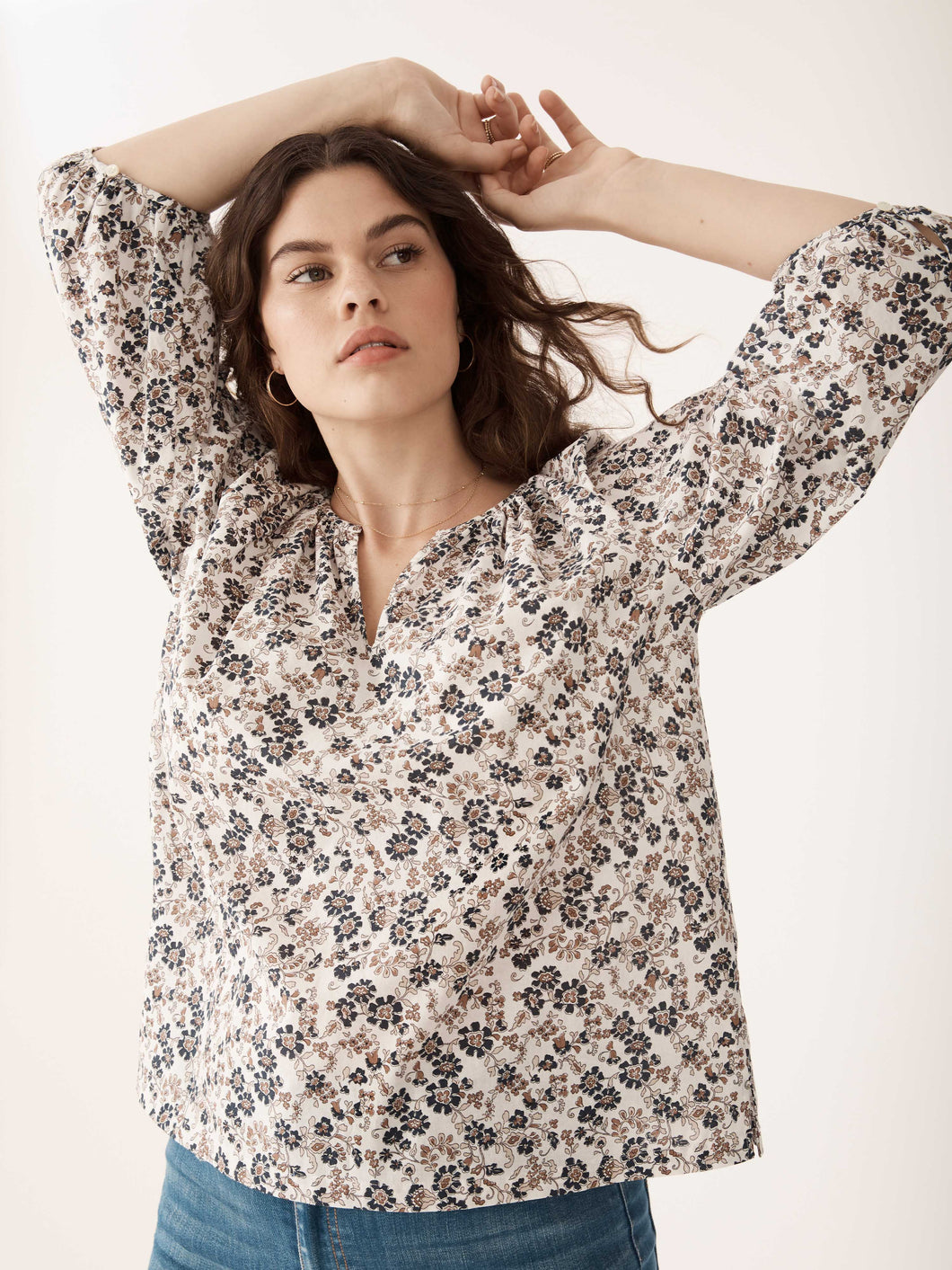 The Cropped Sleeve Cotton Blouse